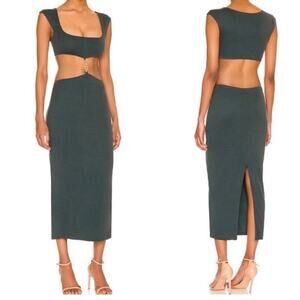 Camila Coelho Forest Green Cutout Midi Dress